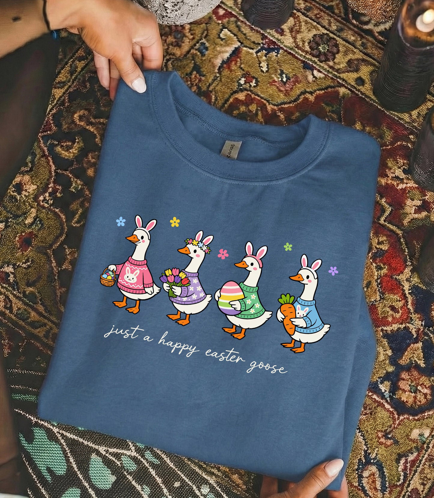 [COMFORT T-SHIRT] Just A Happy Easter Goose – He is Risen
