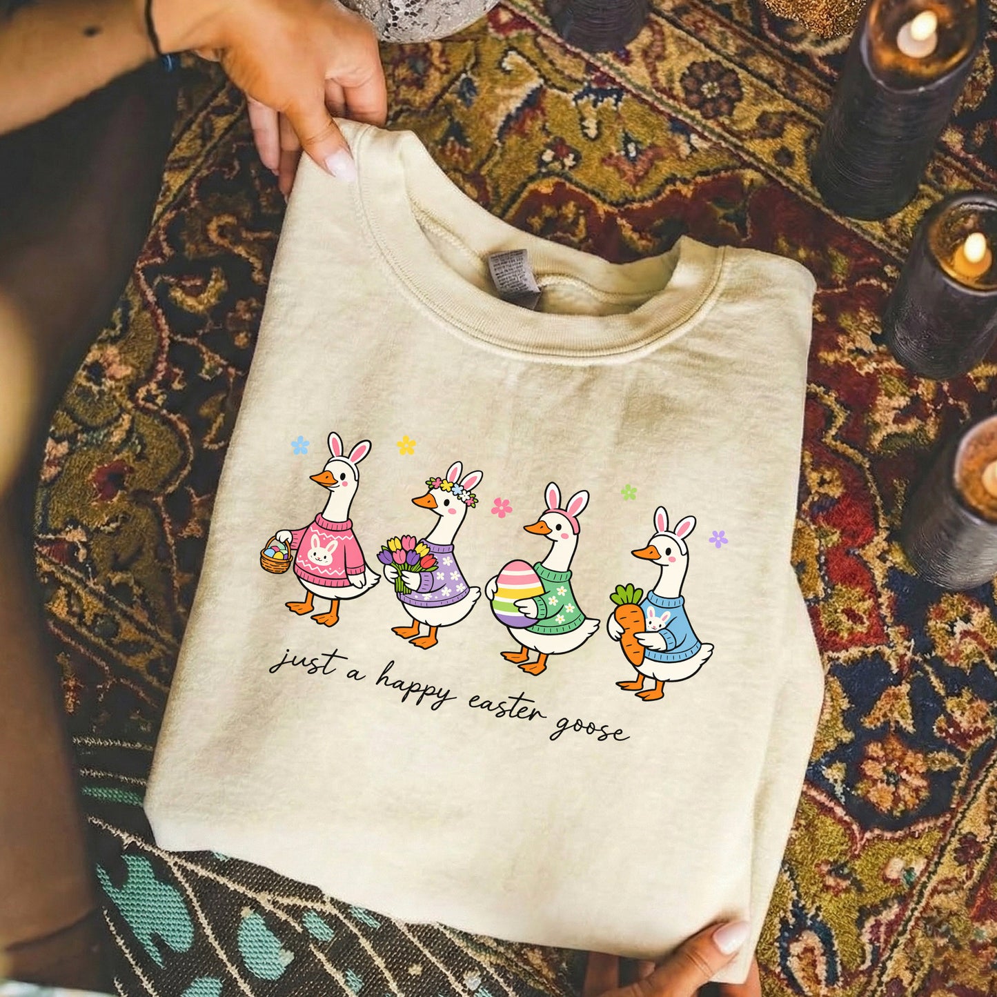 [COMFORT T-SHIRT] Just A Happy Easter Goose – He is Risen