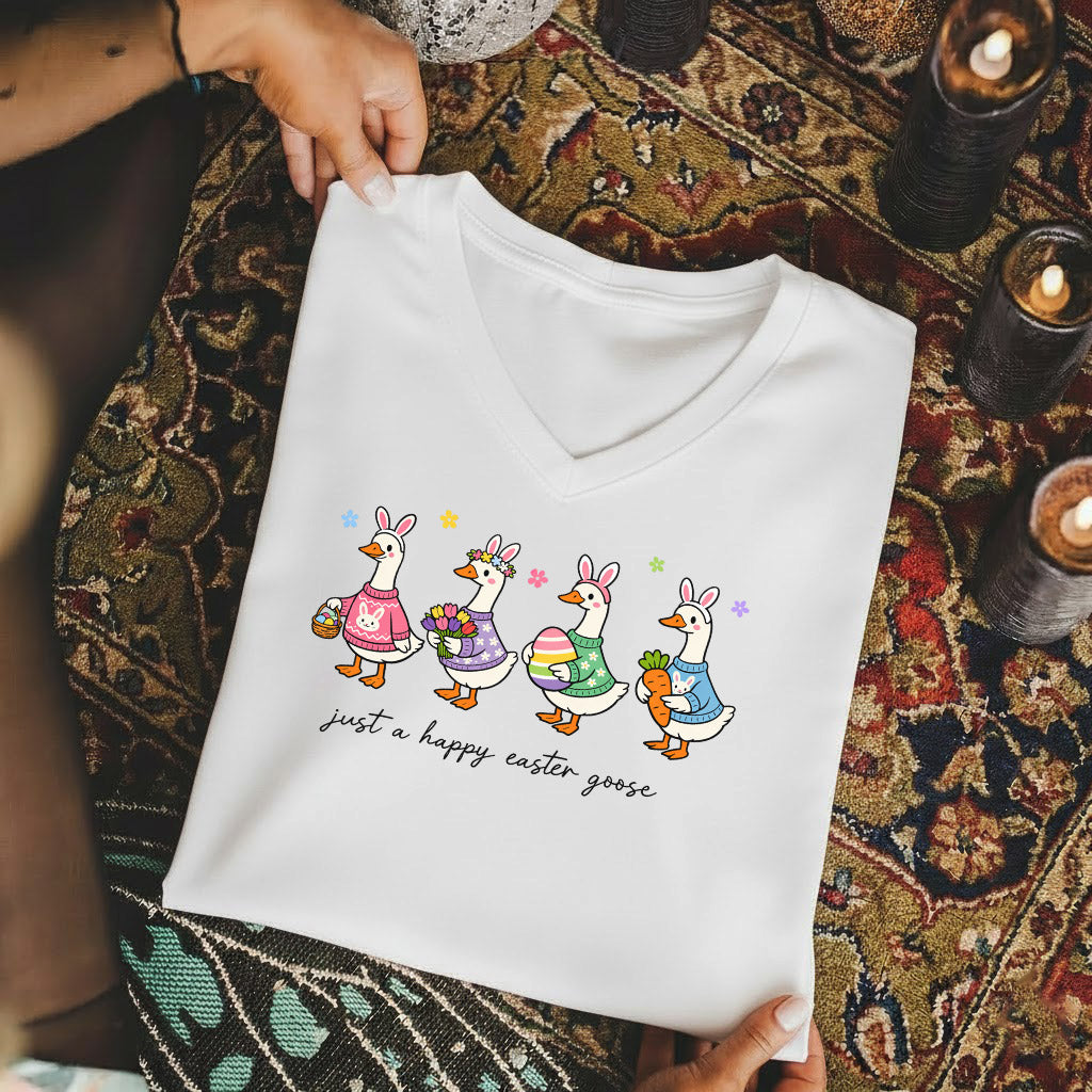 Just A Happy Easter Goose  - V-Neck Christian Shirt
