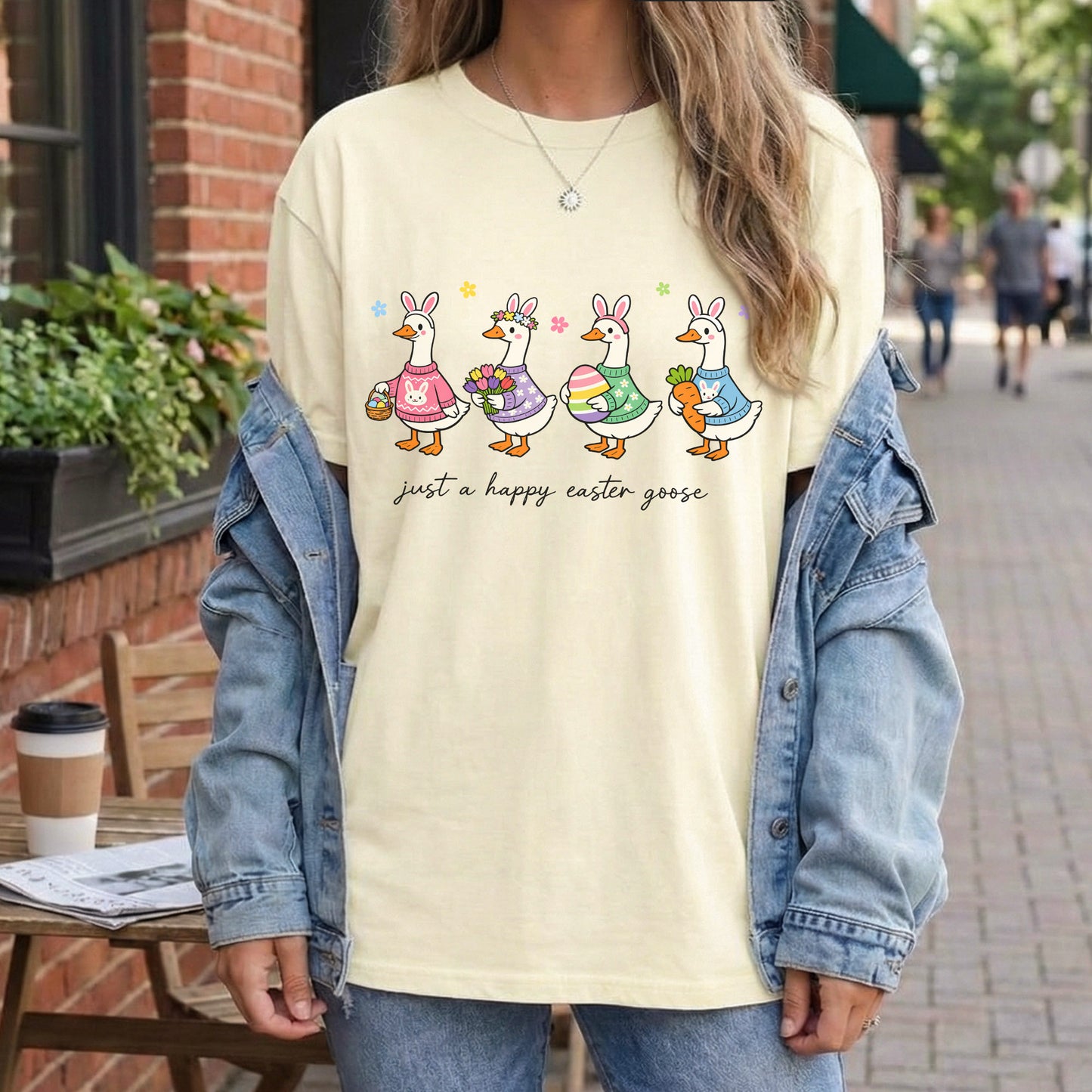 [COMFORT T-SHIRT] Just A Happy Easter Goose – He is Risen