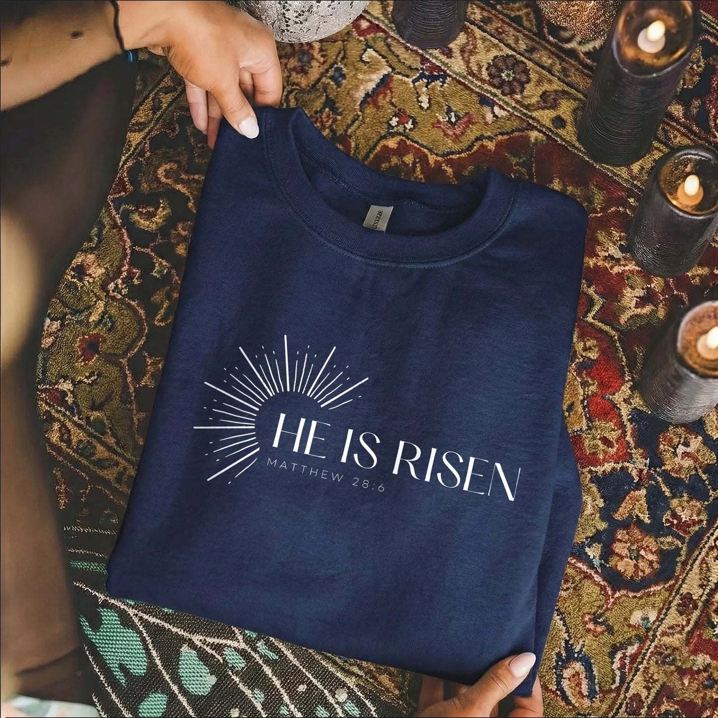 He Is Risen Matthew 28:6 Sunburst – He is Risen – Unisex Tshirt / Hoodie / Sweatshirt - Faith Guided Life