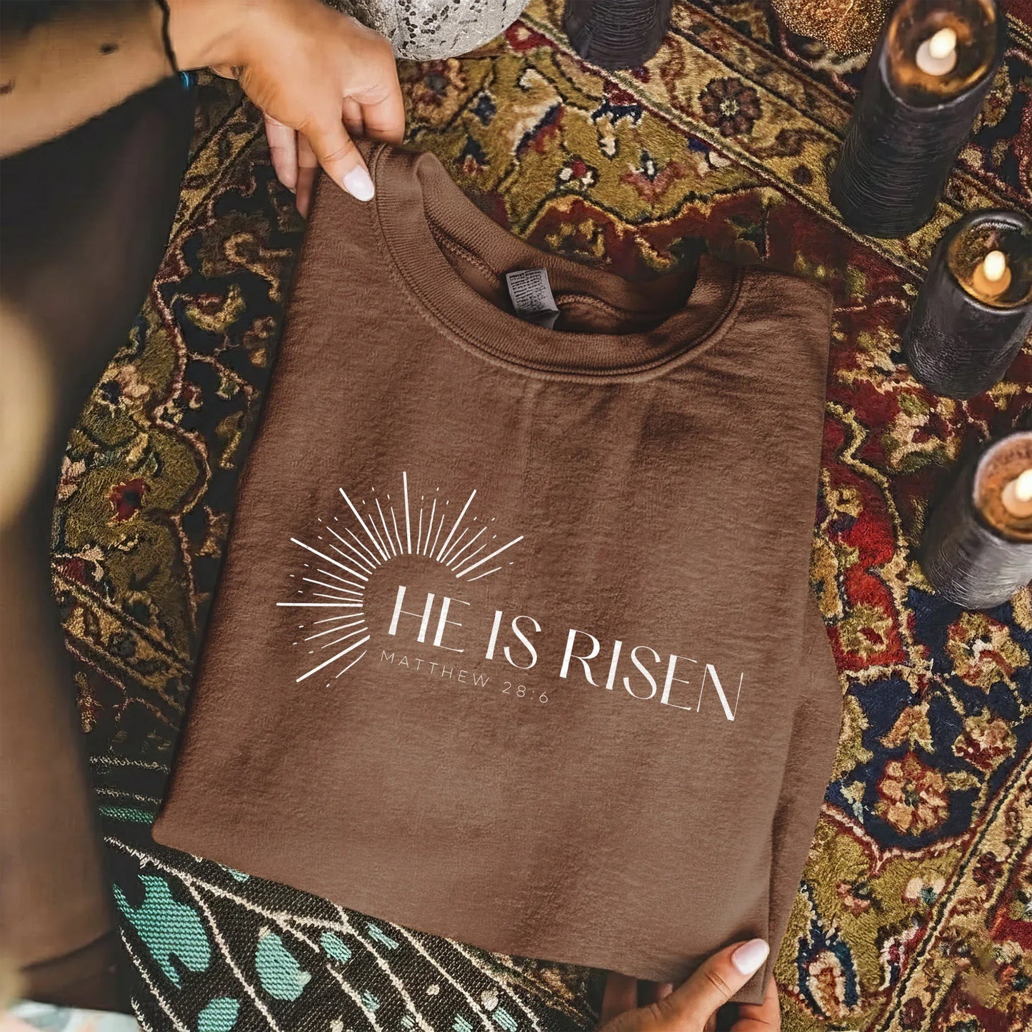 He Is Risen Matthew 28:6 Sunburst – He is Risen – Unisex Tshirt / Hoodie / Sweatshirt - Faith Guided Life