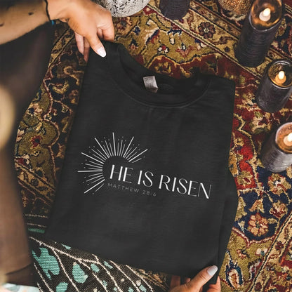 He Is Risen Matthew 28:6 Sunburst – He is Risen – Unisex Tshirt / Hoodie / Sweatshirt - Faith Guided Life