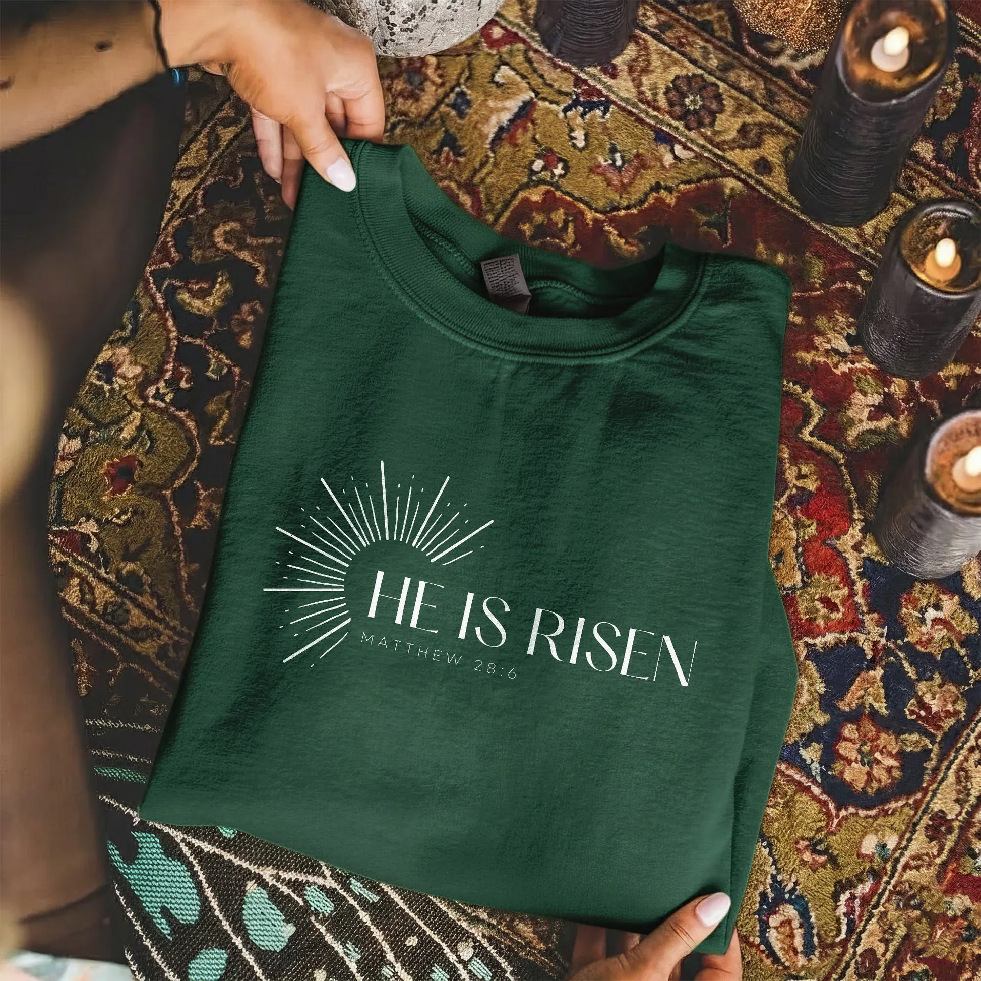 He Is Risen Matthew 28:6 Sunburst – He is Risen – Unisex Tshirt / Hoodie / Sweatshirt - Faith Guided Life