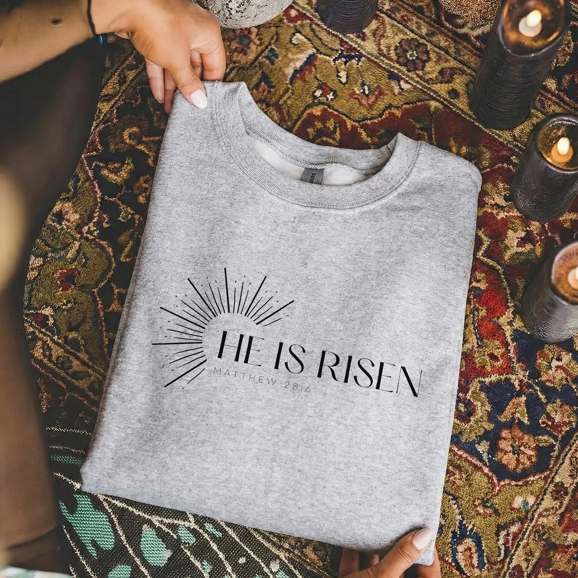 He Is Risen Matthew 28:6 Sunburst – He is Risen – Unisex Tshirt / Hoodie / Sweatshirt - Faith Guided Life