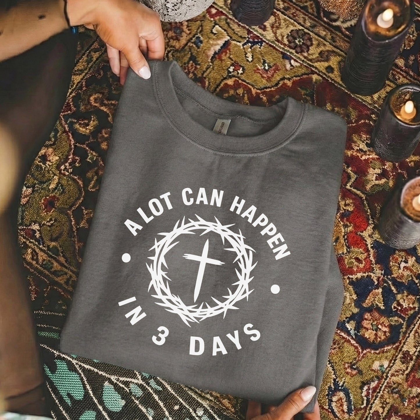 [COMFORT T-SHIRT] A Lot Can Happen In 3 Days Circle Text – He is Risen