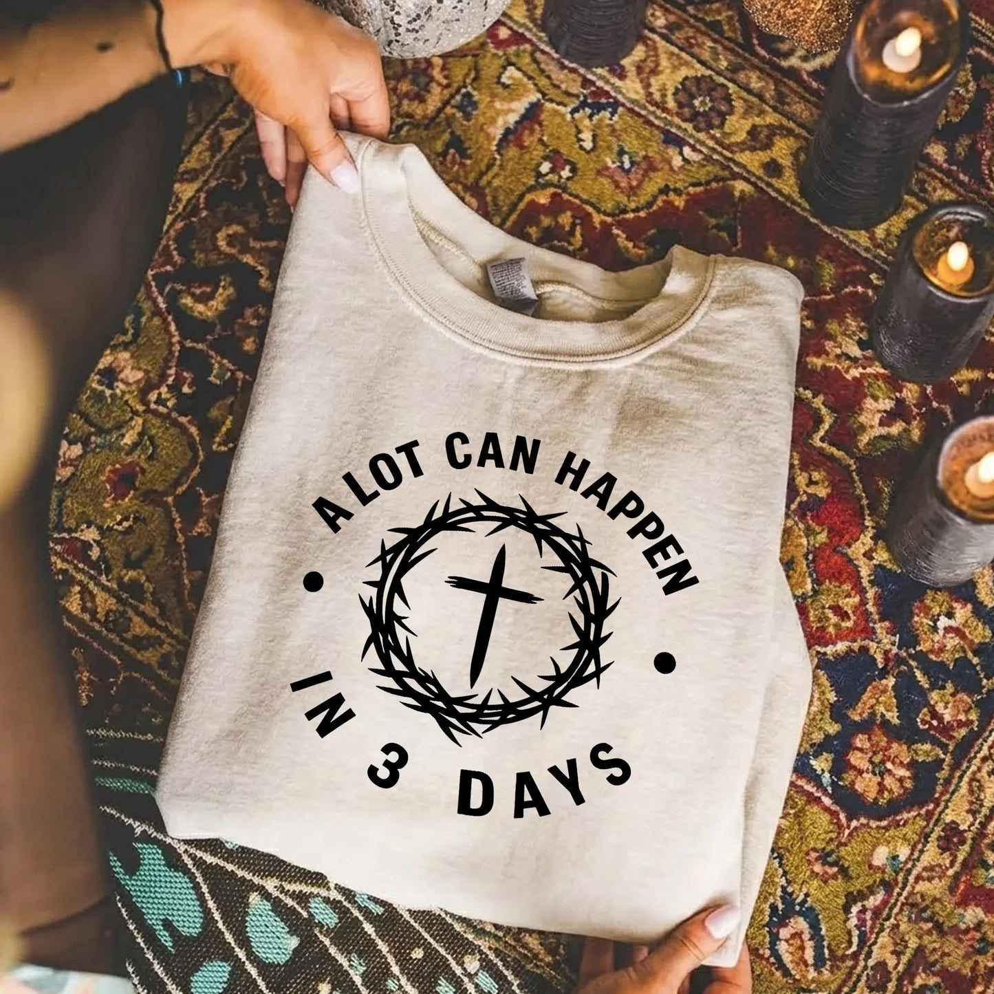 A Lot Can Happen In 3 Days Circle Text – He is Risen – Unisex Tshirt / Hoodie / Sweatshirt - Faith Guided Life