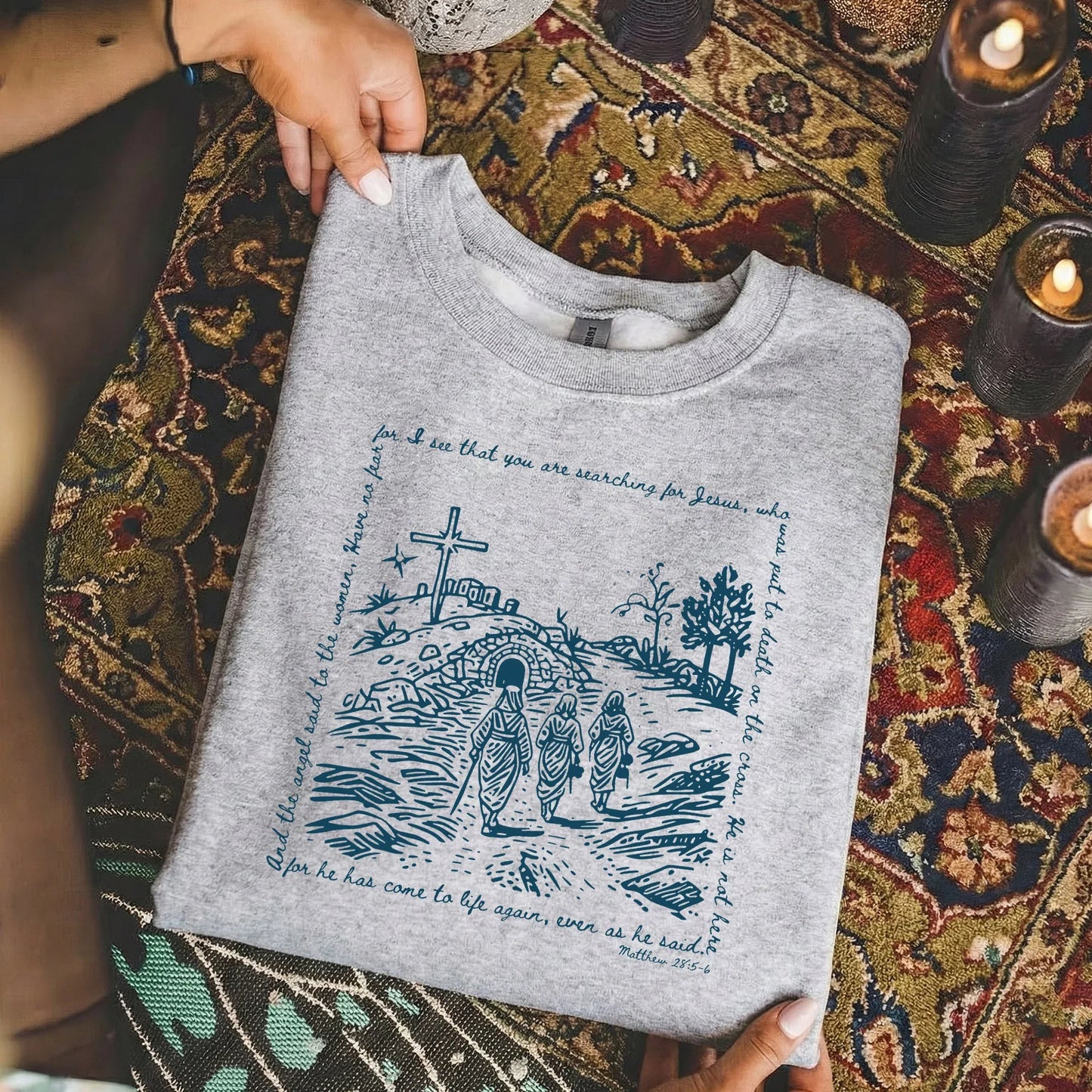 Matthew 28:5-6 Scripture Border – Faith Message– Unisex Tshirt / Hoodie / Sweatshirt - Faith Guided Life