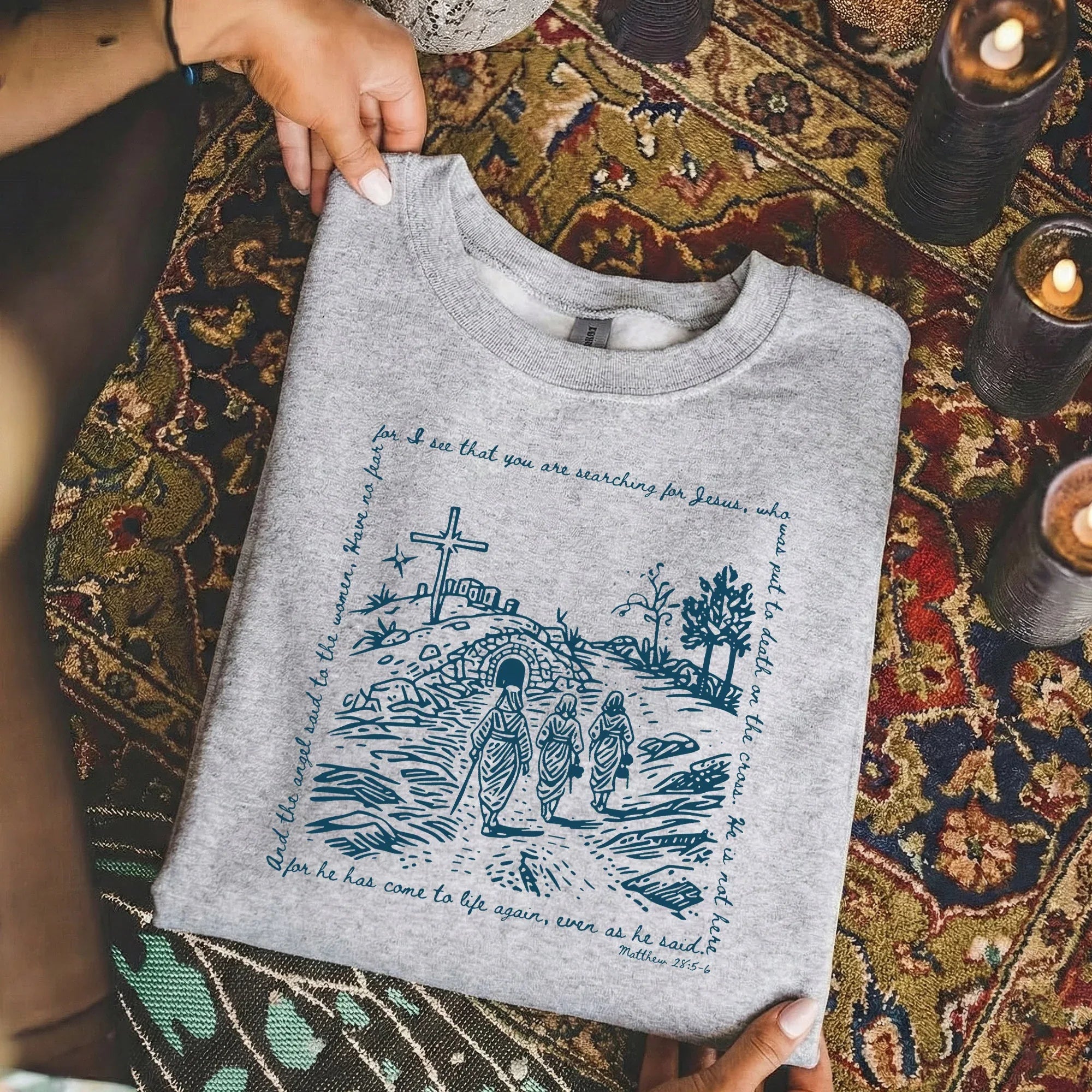 Matthew 28:5-6 Scripture Border – Faith Message– Unisex Tshirt / Hoodie / Sweatshirt - Faith Guided Life