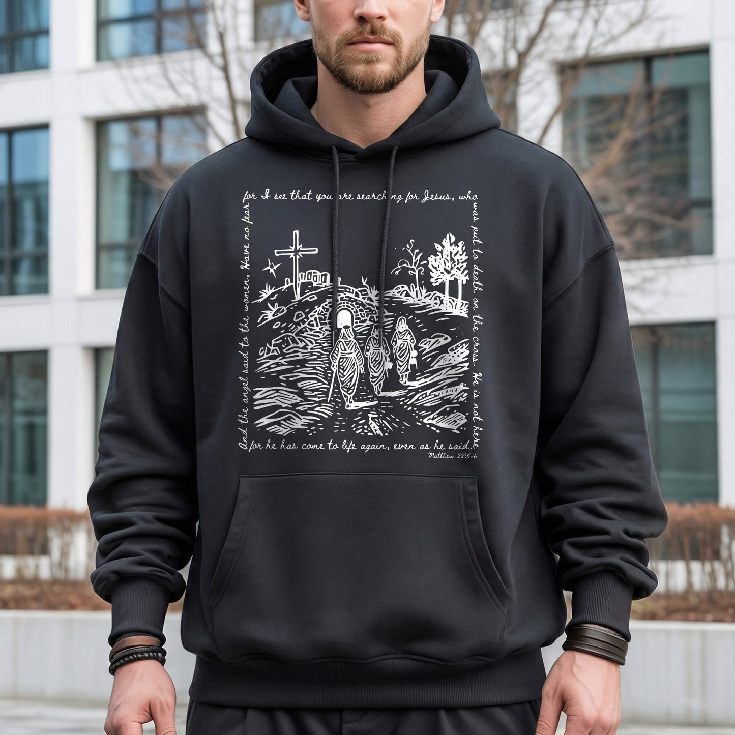 Matthew 28:5-6 Scripture Border – Faith Message– Unisex Tshirt / Hoodie / Sweatshirt