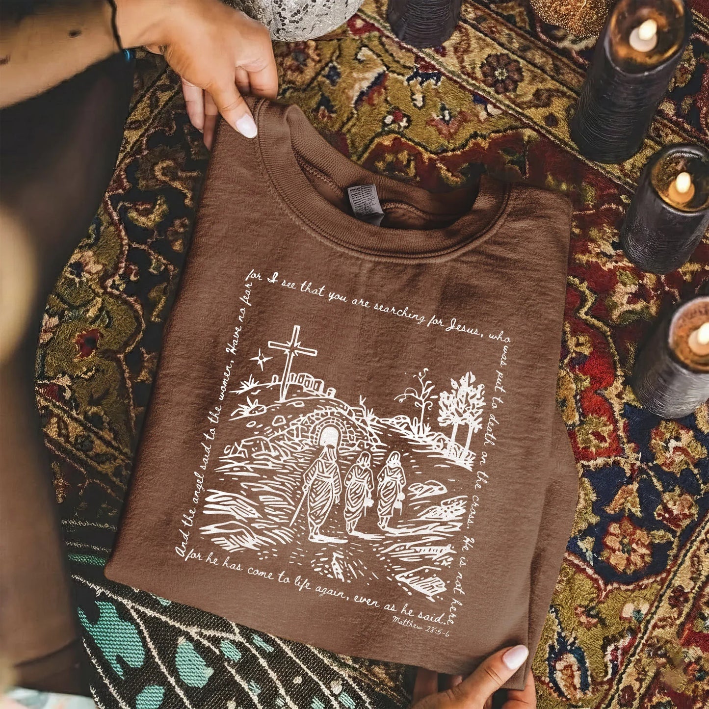 Matthew 28:5-6 Scripture Border – Faith Message– Unisex Tshirt / Hoodie / Sweatshirt - Faith Guided Life