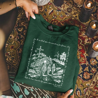 Matthew 28:5-6 Scripture Border – Faith Message– Unisex Tshirt / Hoodie / Sweatshirt - Faith Guided Life