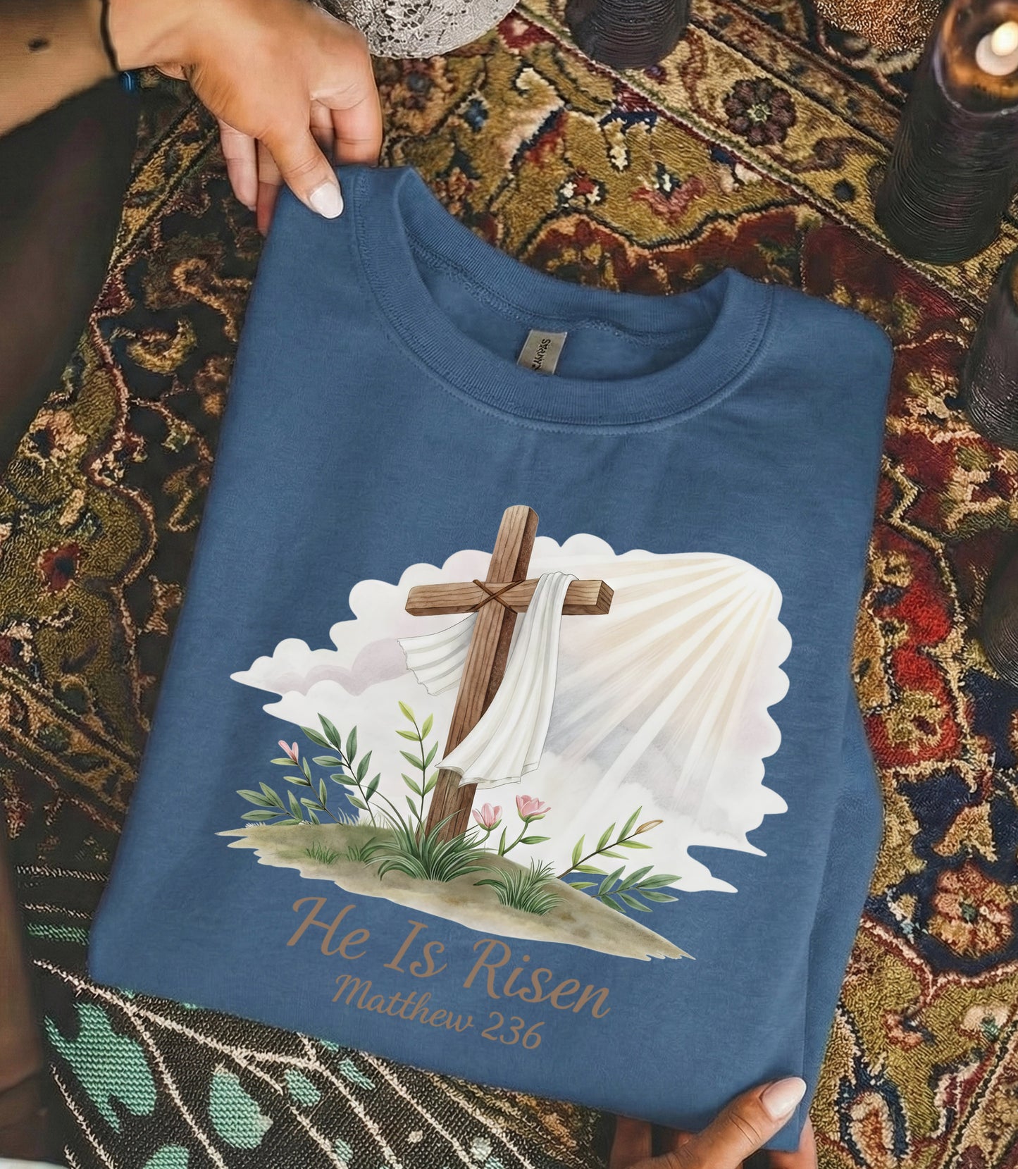 [COMFORT T-SHIRT] He Is Risen Matthew 28:6 Watercolor – He is Risen