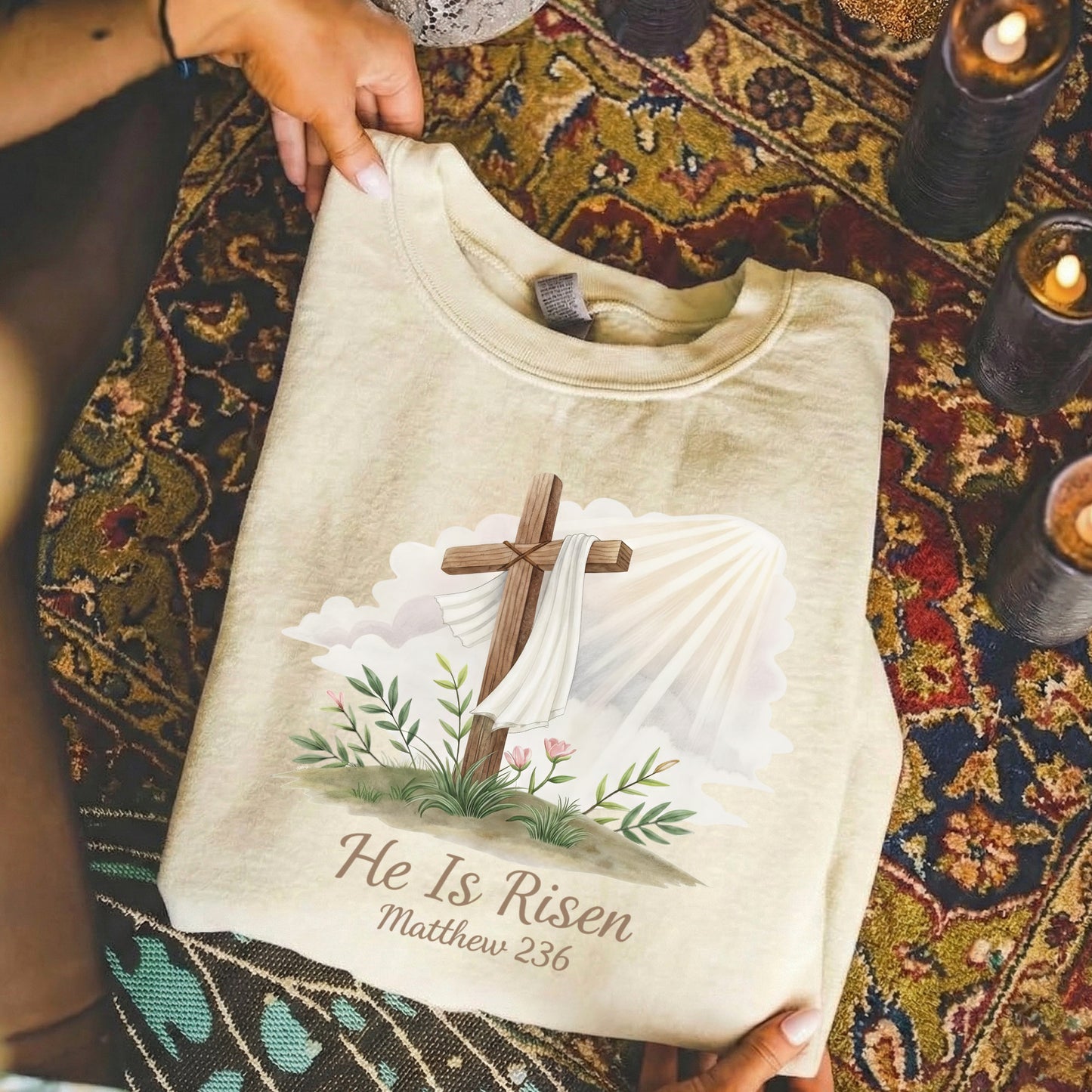 [COMFORT T-SHIRT] He Is Risen Matthew 28:6 Watercolor – He is Risen