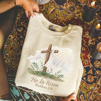[COMFORT T-SHIRT] He Is Risen Matthew 28:6 Watercolor – He is Risen