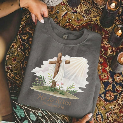 [COMFORT T-SHIRT] He Is Risen Matthew 28:6 Watercolor – He is Risen