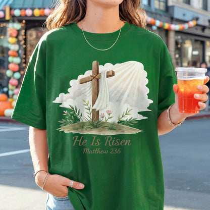 [COMFORT T-SHIRT] He Is Risen Matthew 28:6 Watercolor – He is Risen