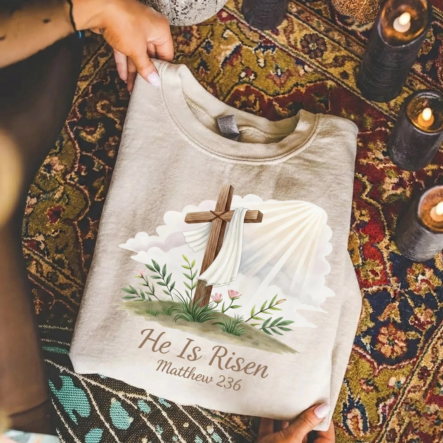He Is Risen Matthew 28:6 Watercolor – He is Risen – Unisex Tshirt / Hoodie / Sweatshirt - Faith Guided Life