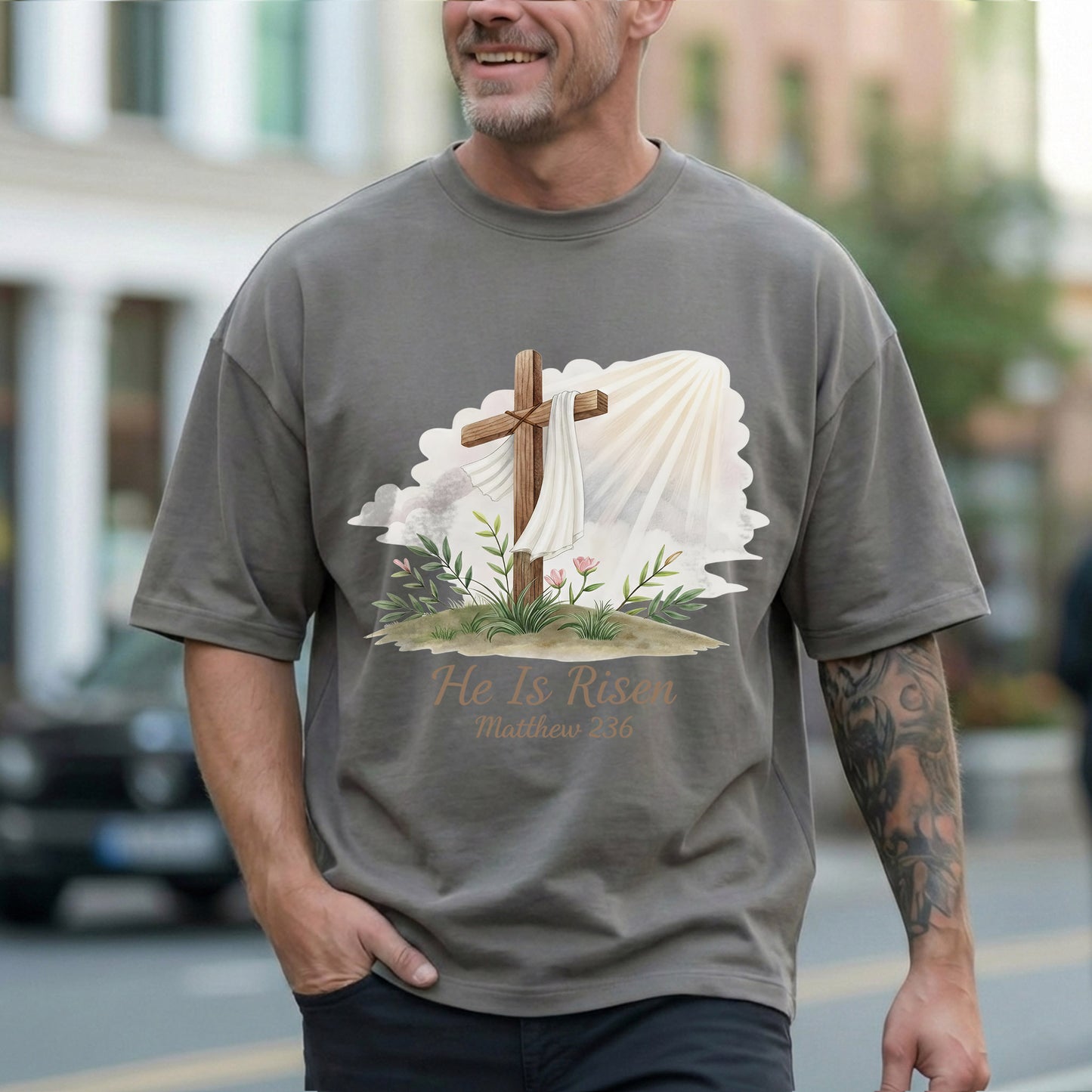 [COMFORT T-SHIRT] He Is Risen Matthew 28:6 Watercolor – He is Risen