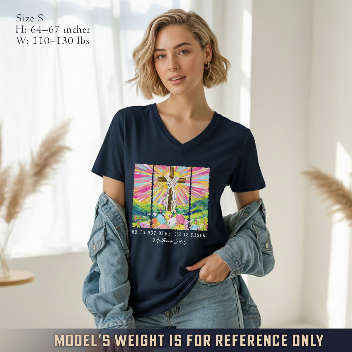 He Is Not Here Matthew 28:6  - V-Neck Christian Shirt