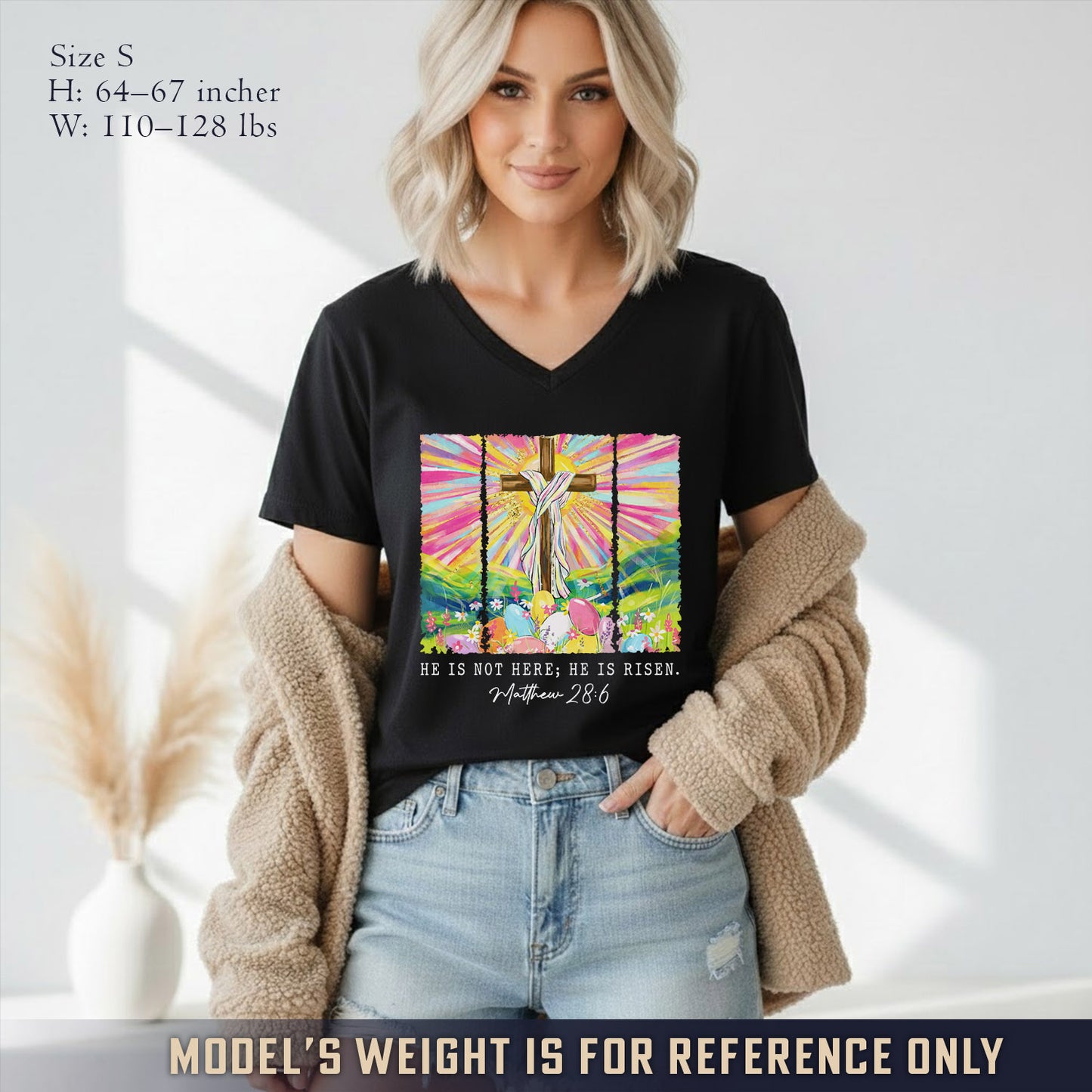 He Is Not Here Matthew 28:6  - V-Neck Christian Shirt