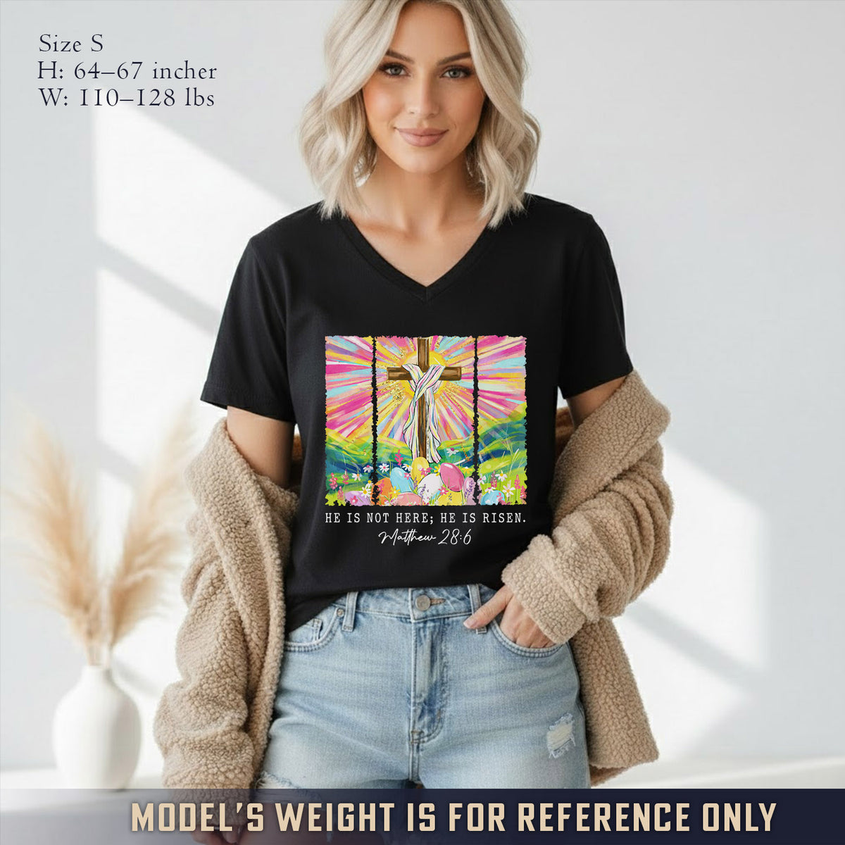 He Is Not Here Matthew 28:6  - V-Neck Christian Shirt