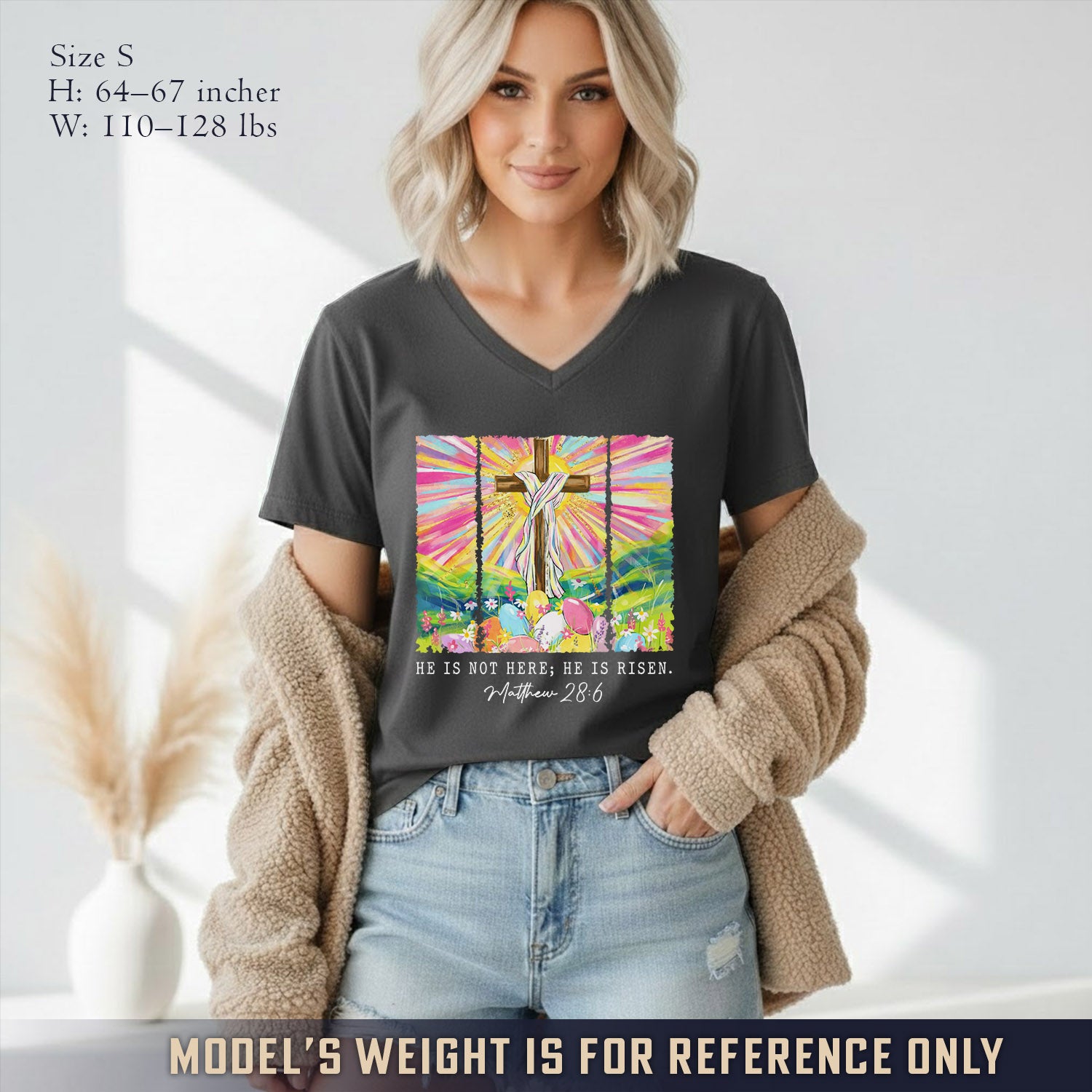 He Is Not Here Matthew 28:6  - V-Neck Christian Shirt