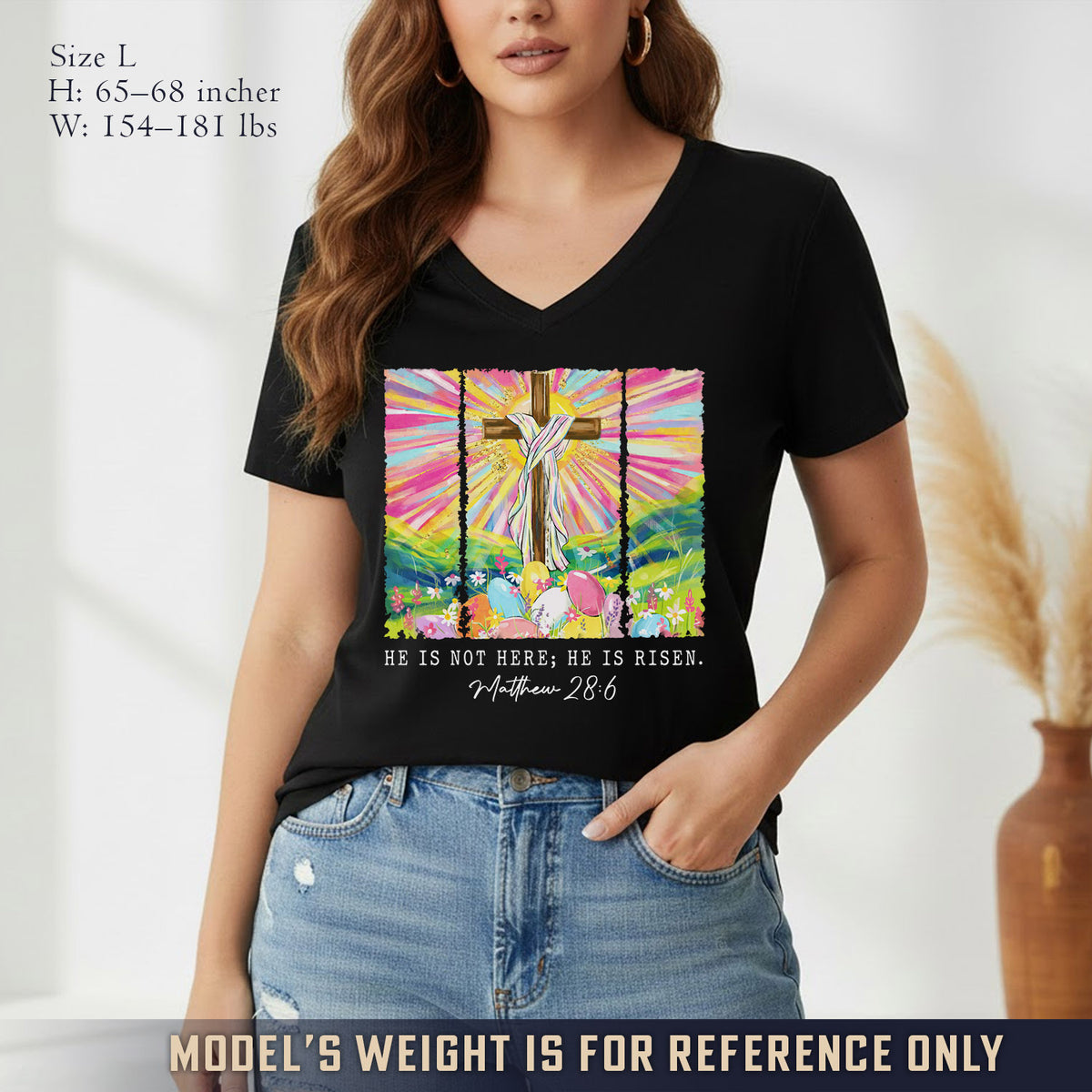He Is Not Here Matthew 28:6  - V-Neck Christian Shirt