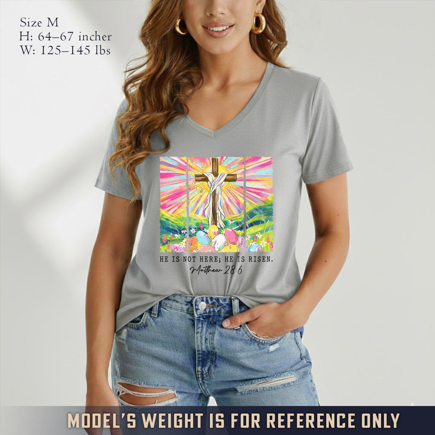 He Is Not Here Matthew 28:6  - V-Neck Christian Shirt
