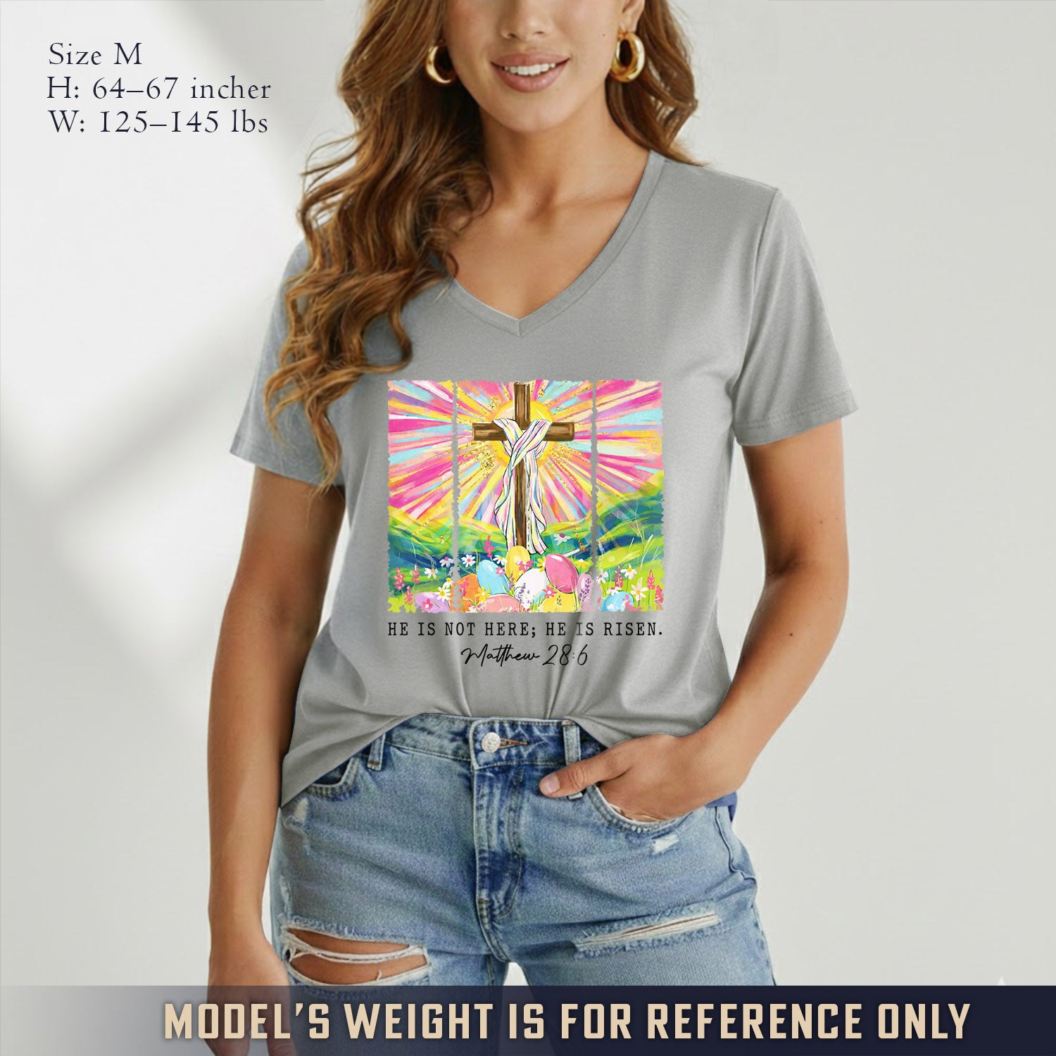 He Is Not Here Matthew 28:6  - V-Neck Christian Shirt