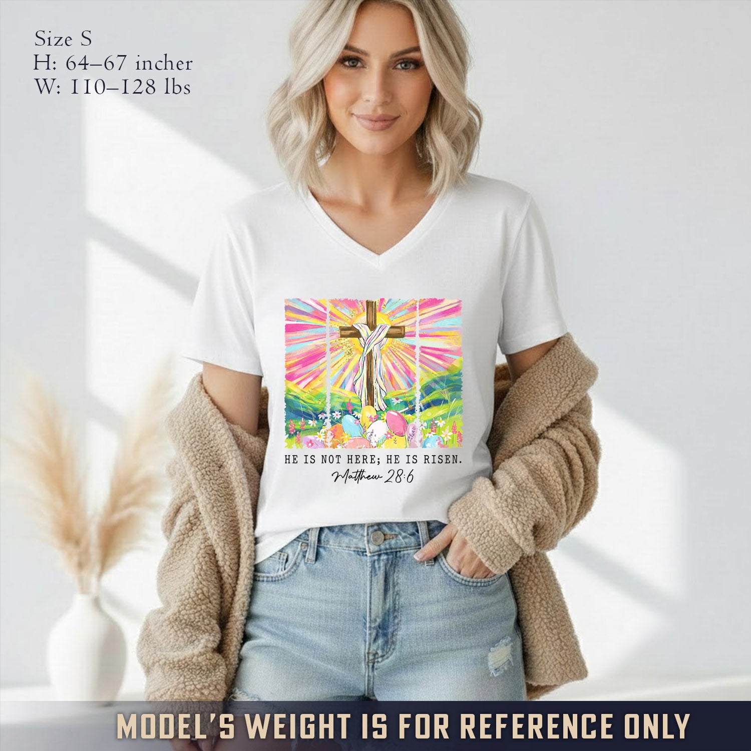 He Is Not Here Matthew 28:6  - V-Neck Christian Shirt