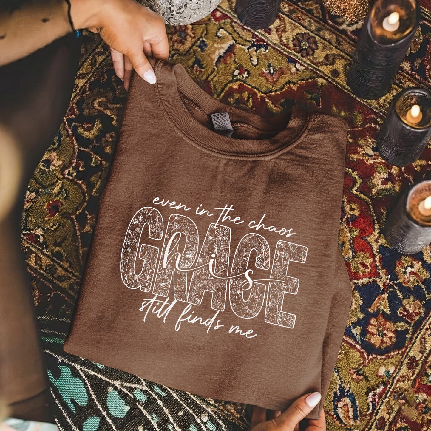 Even In The Chaos His Grace Still Finds Me Floral - Christian Pattern - Unisex Tshirt / Hoodie / Sweatshirt