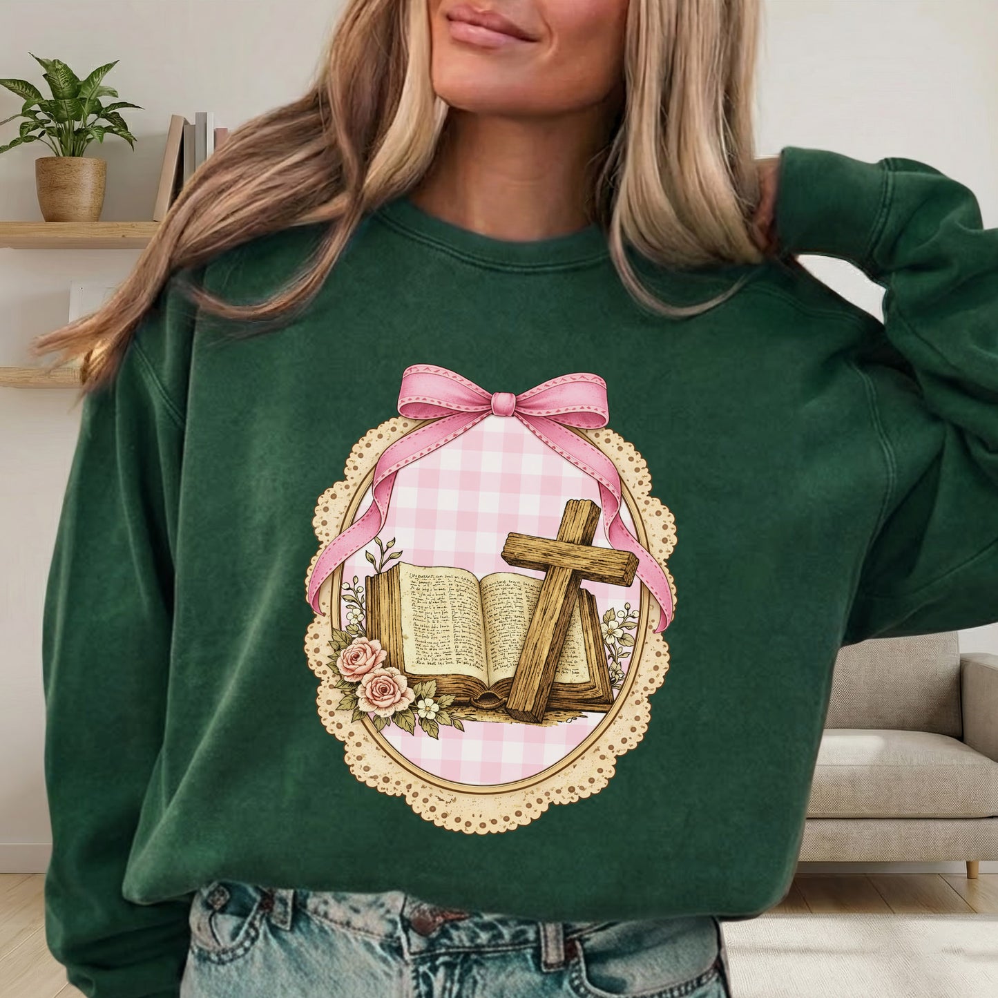 Coquette Pink Bow Bible & Cross – Faith Message– Unisex Tshirt / Hoodie / Sweatshirt