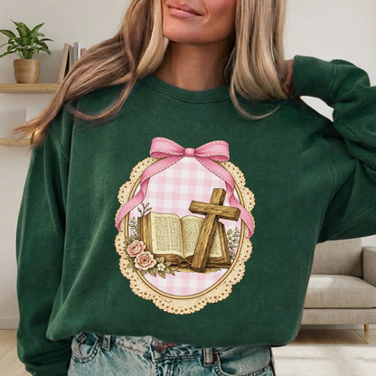 Coquette Pink Bow Bible & Cross – Faith Message– Unisex Tshirt / Hoodie / Sweatshirt