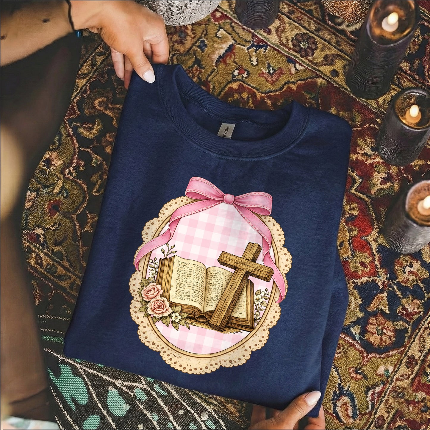 Coquette Pink Bow Bible & Cross – Faith Message– Unisex Tshirt / Hoodie / Sweatshirt