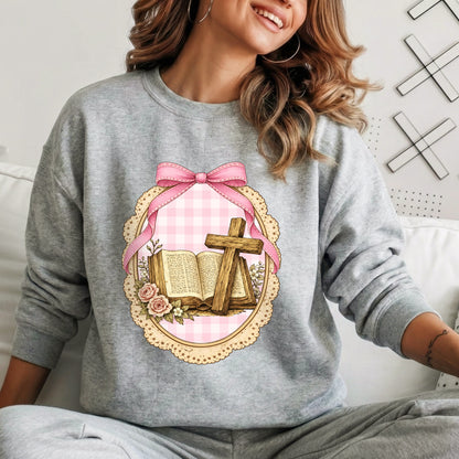 Coquette Pink Bow Bible & Cross – Faith Message– Unisex Tshirt / Hoodie / Sweatshirt