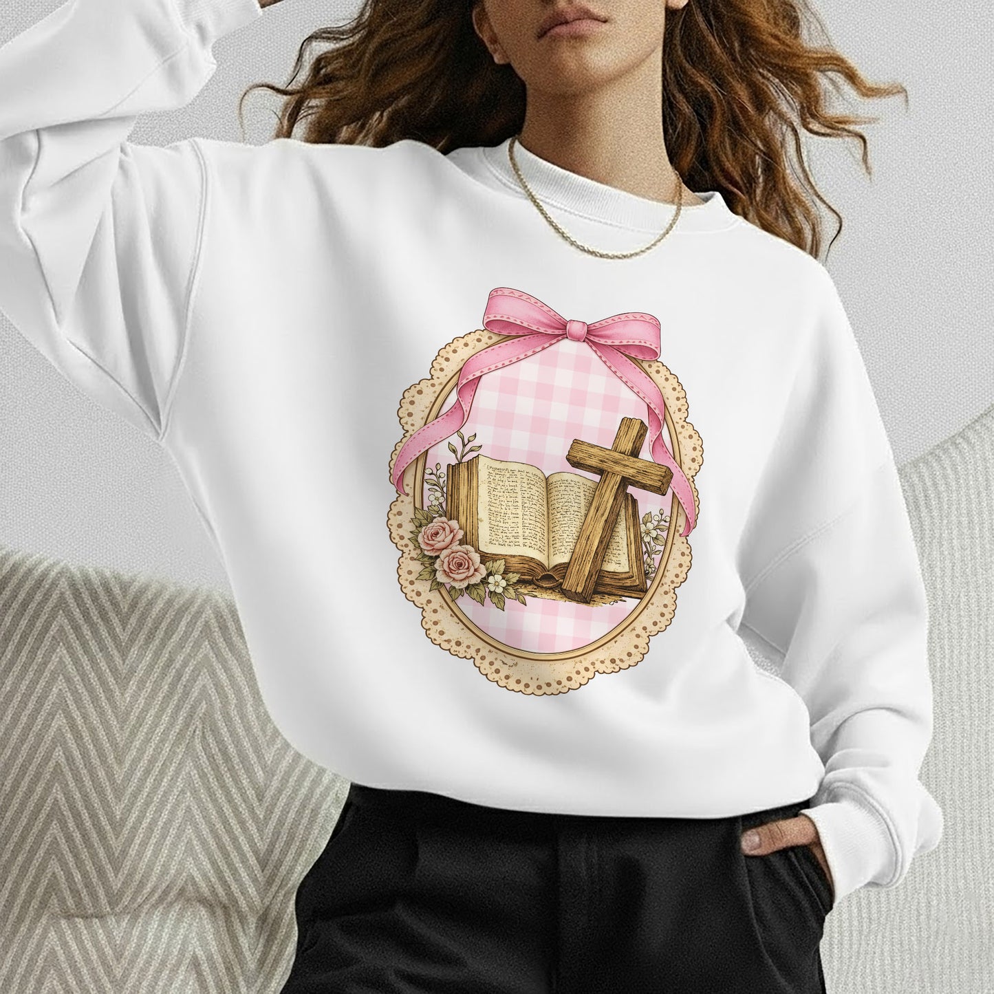 Coquette Pink Bow Bible & Cross – Faith Message– Unisex Tshirt / Hoodie / Sweatshirt