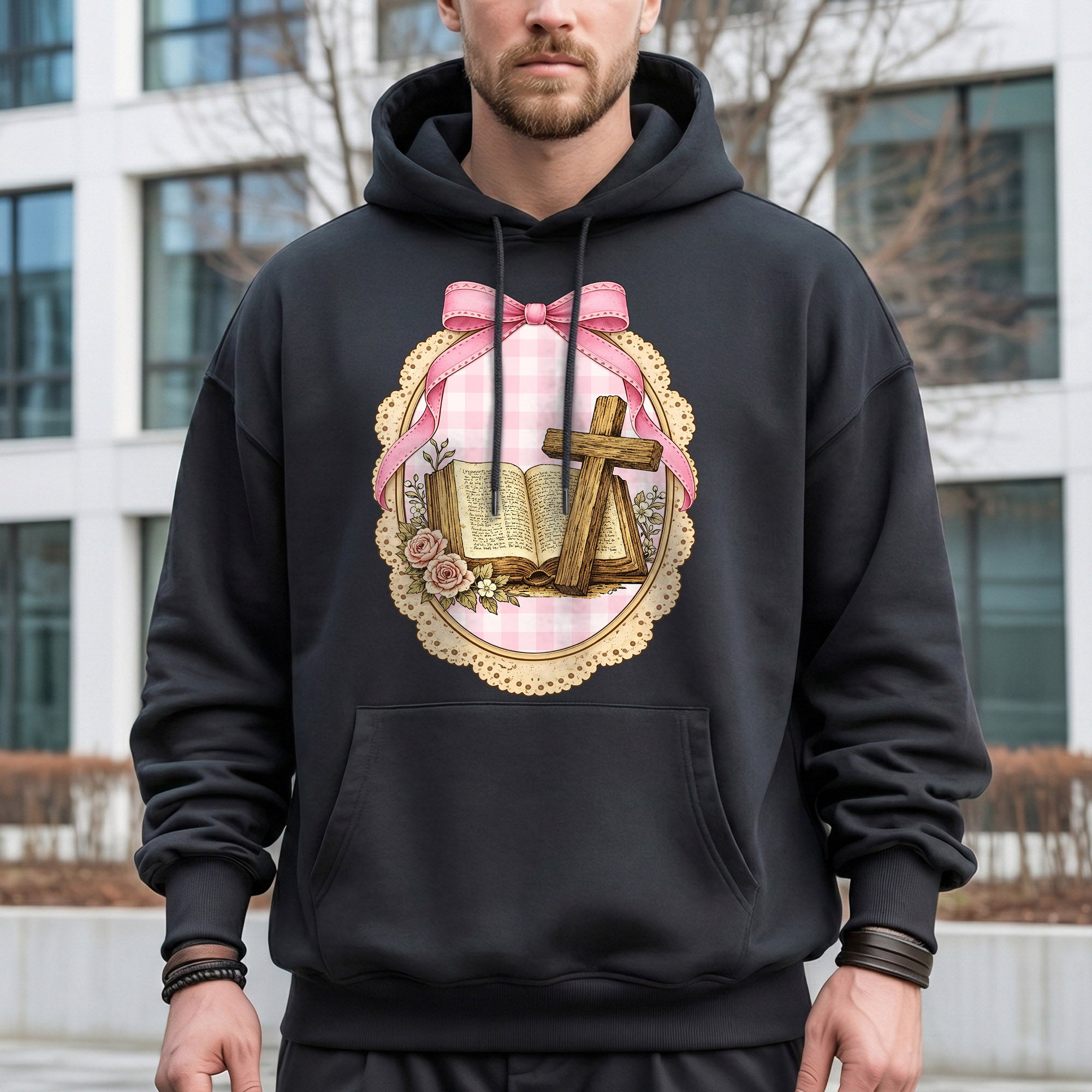 Coquette Pink Bow Bible & Cross – Faith Message– Unisex Tshirt / Hoodie / Sweatshirt