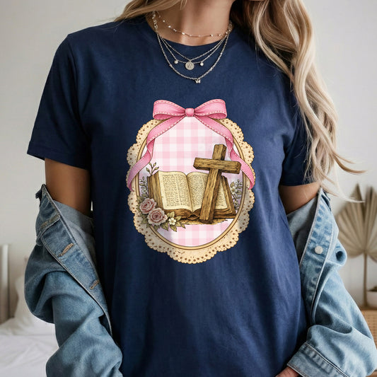 Coquette Pink Bow Bible & Cross – Faith Message– Unisex Tshirt / Hoodie / Sweatshirt