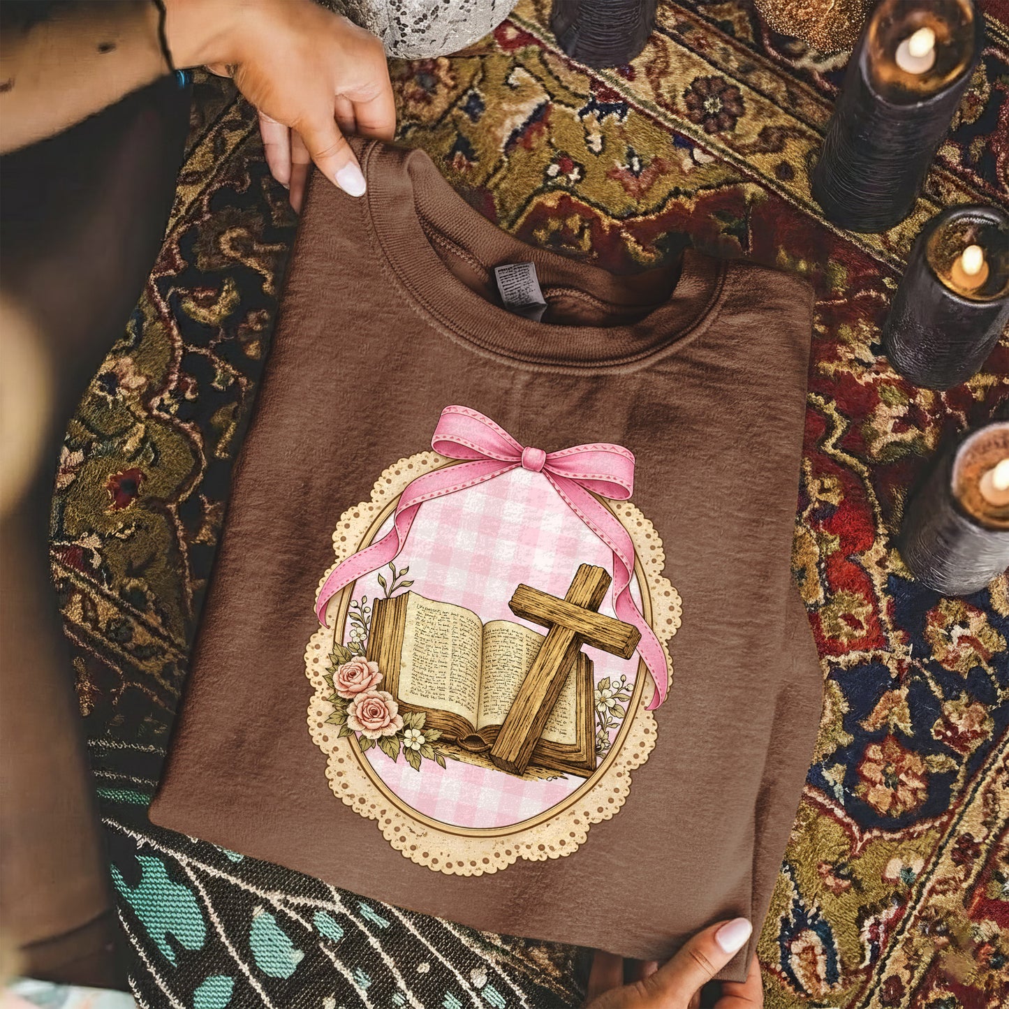 Coquette Pink Bow Bible & Cross – Faith Message– Unisex Tshirt / Hoodie / Sweatshirt