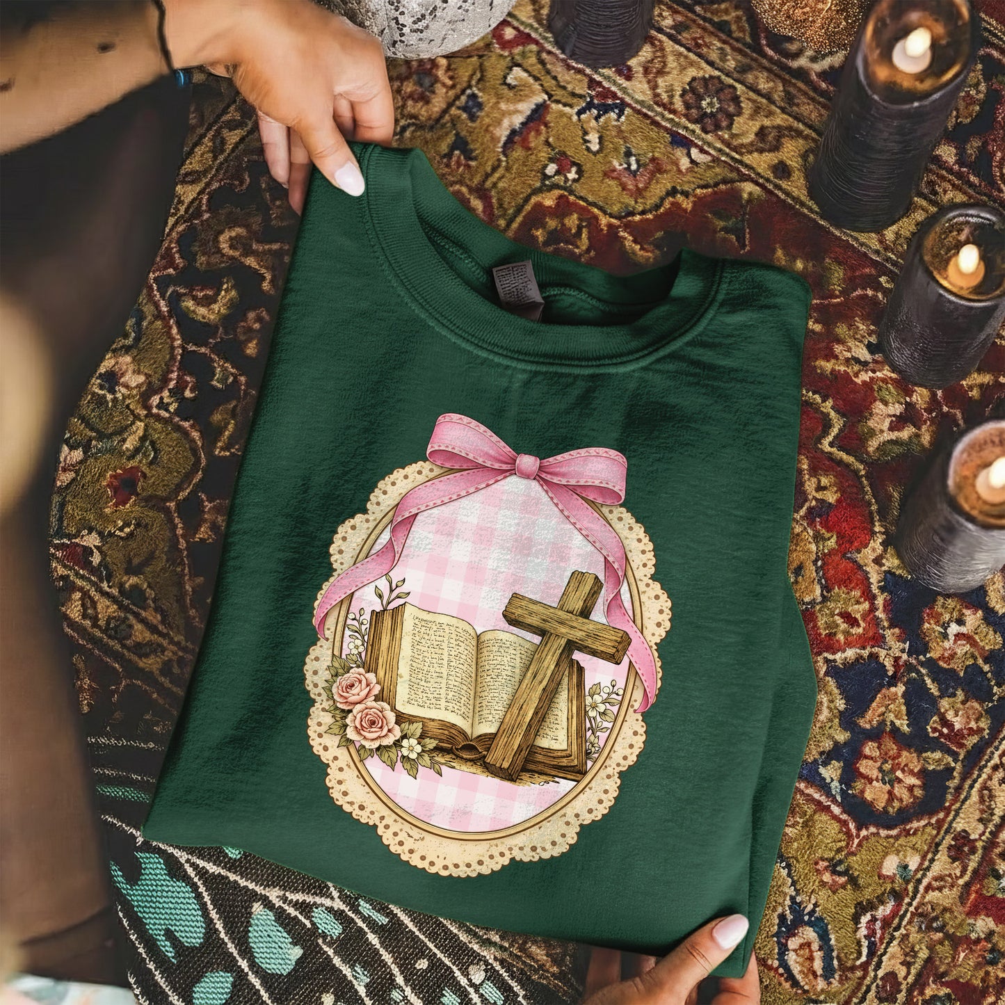 Coquette Pink Bow Bible & Cross – Faith Message– Unisex Tshirt / Hoodie / Sweatshirt