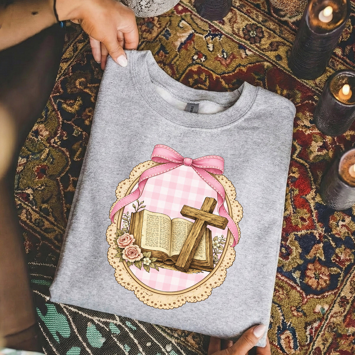 Coquette Pink Bow Bible & Cross – Faith Message– Unisex Tshirt / Hoodie / Sweatshirt