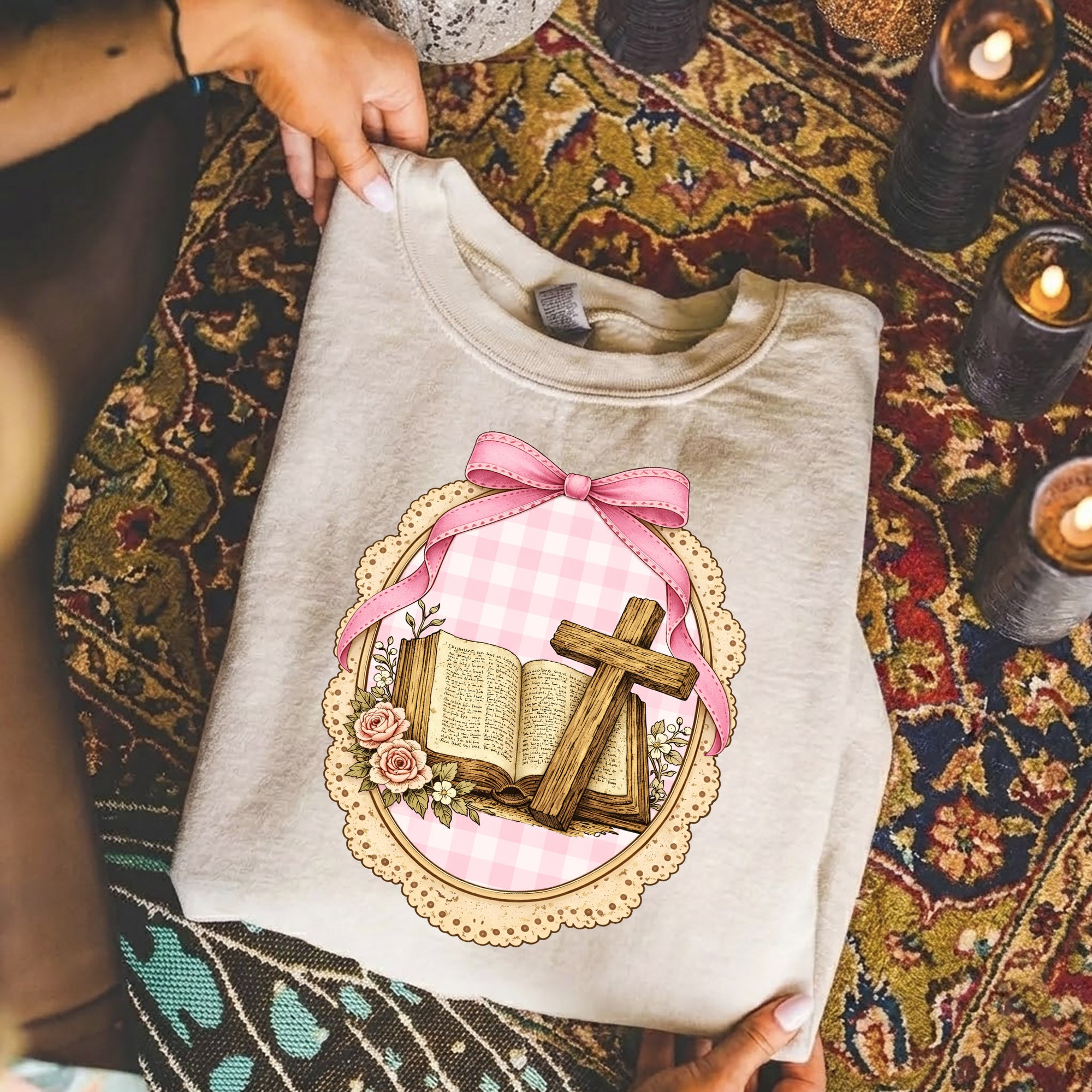 Coquette Pink Bow Bible & Cross – Faith Message– Unisex Tshirt / Hoodie / Sweatshirt