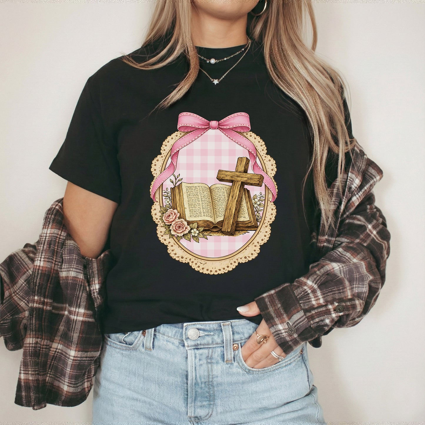 Coquette Pink Bow Bible & Cross – Faith Message– Unisex Tshirt / Hoodie / Sweatshirt