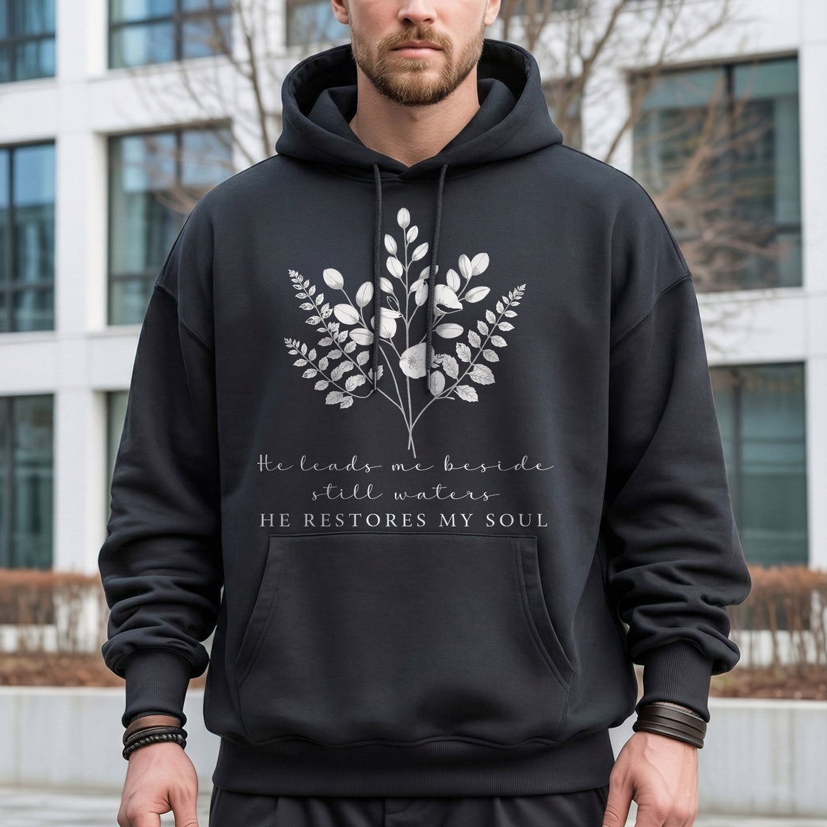He Leads Me Beside Still Waters Scripture – Faith Floral – Unisex Tshirt / Hoodie / Sweatshirt