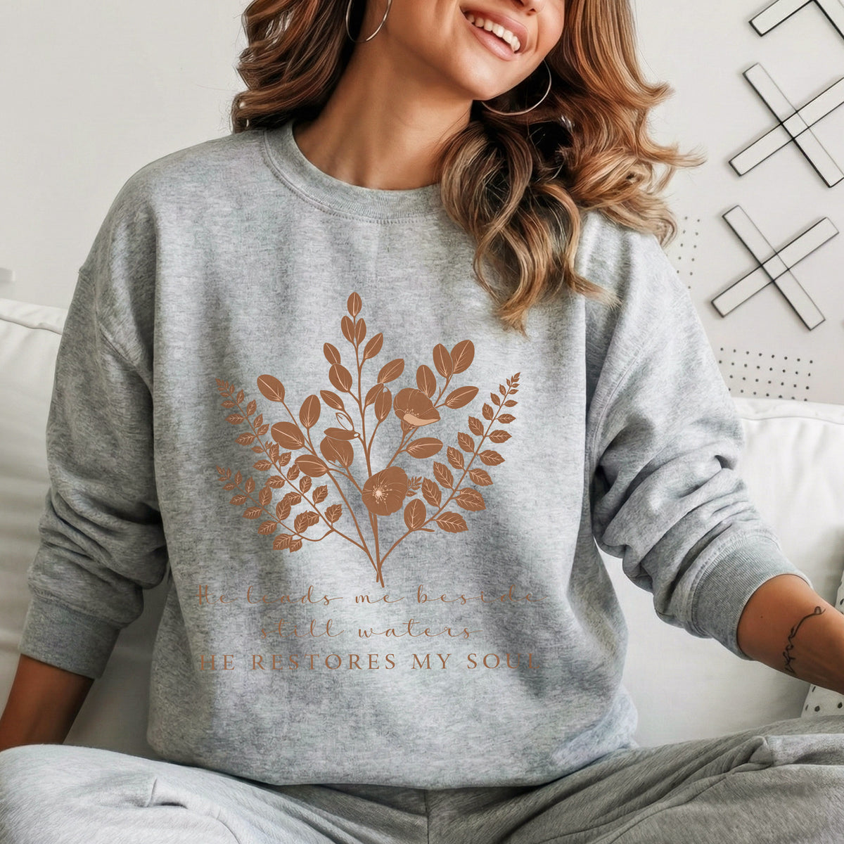 He Leads Me Beside Still Waters Scripture – Faith Floral – Unisex Tshirt / Hoodie / Sweatshirt