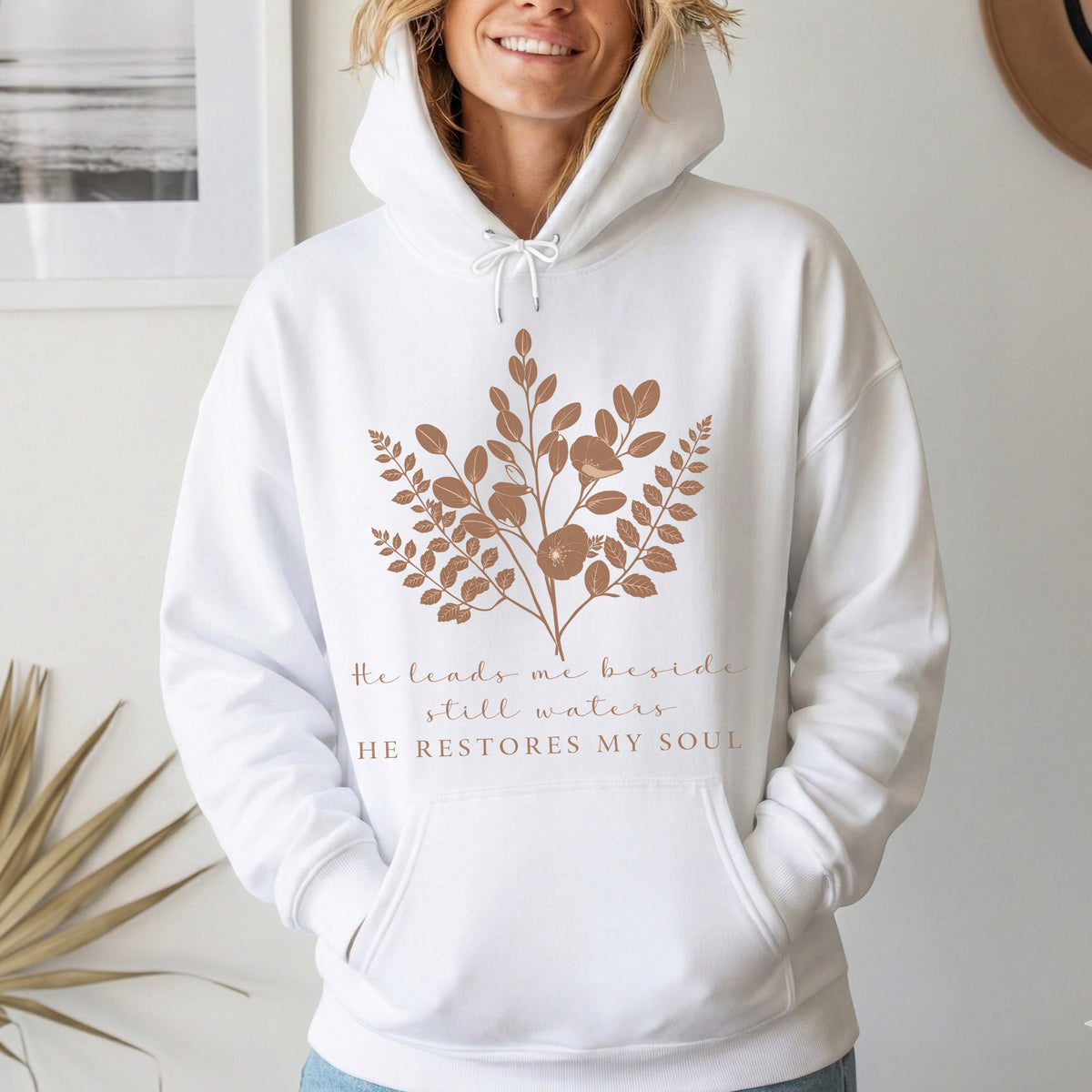 He Leads Me Beside Still Waters Scripture – Faith Floral – Unisex Tshirt / Hoodie / Sweatshirt