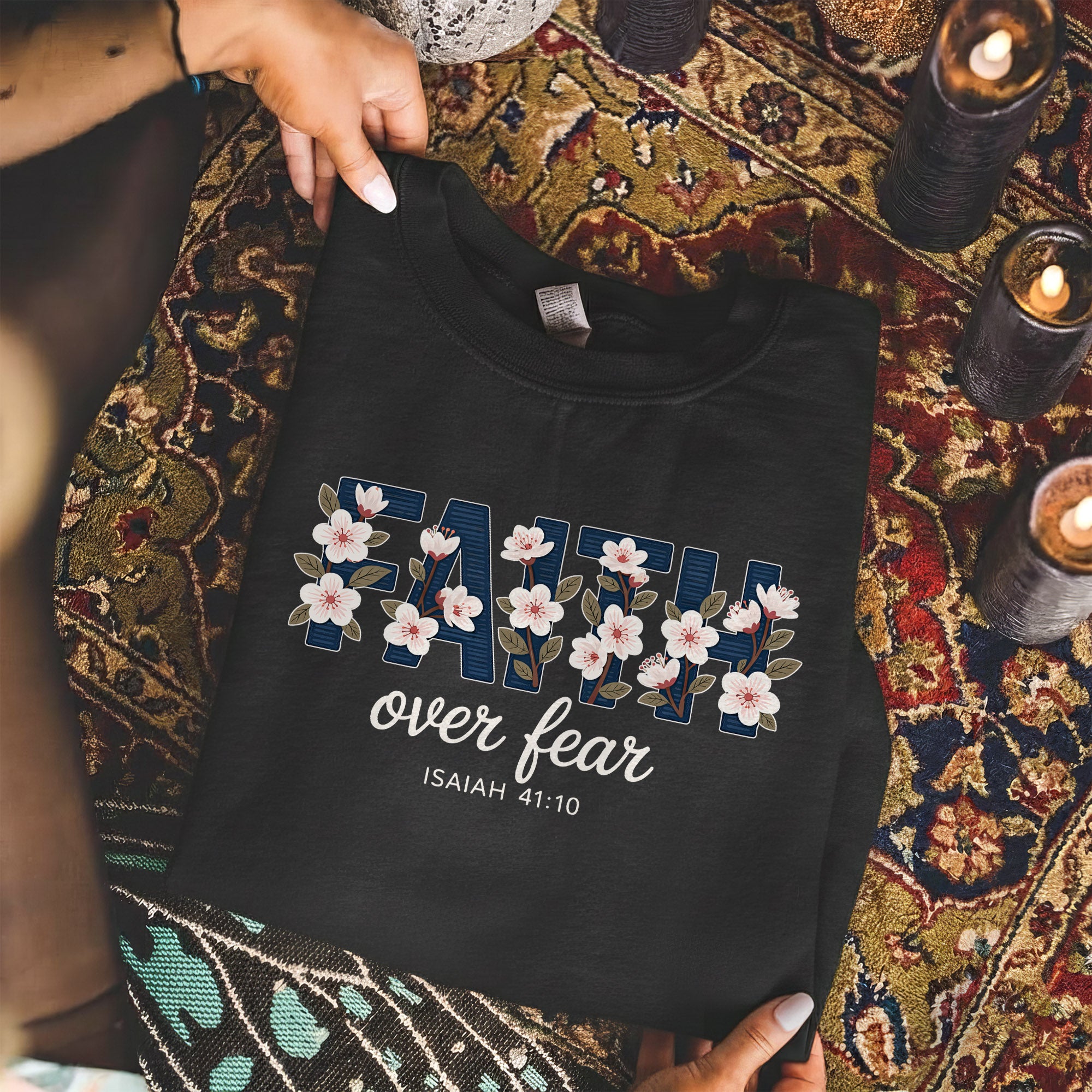 Faith Over Fear Floral Block Letters – Faith Floral – Unisex Tshirt / Hoodie / Sweatshirt