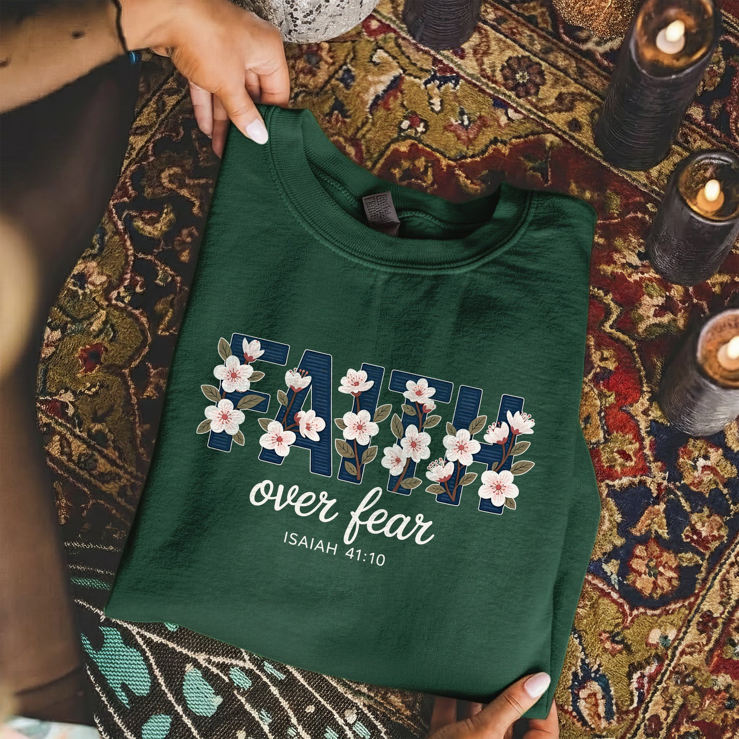 Faith Over Fear Floral Block Letters – Faith Floral – Unisex Tshirt / Hoodie / Sweatshirt