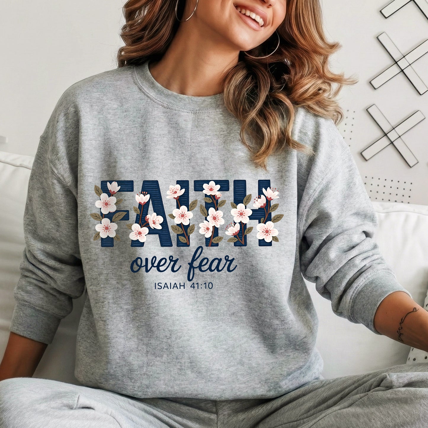 Faith Over Fear Floral Block Letters – Faith Floral – Unisex Tshirt / Hoodie / Sweatshirt